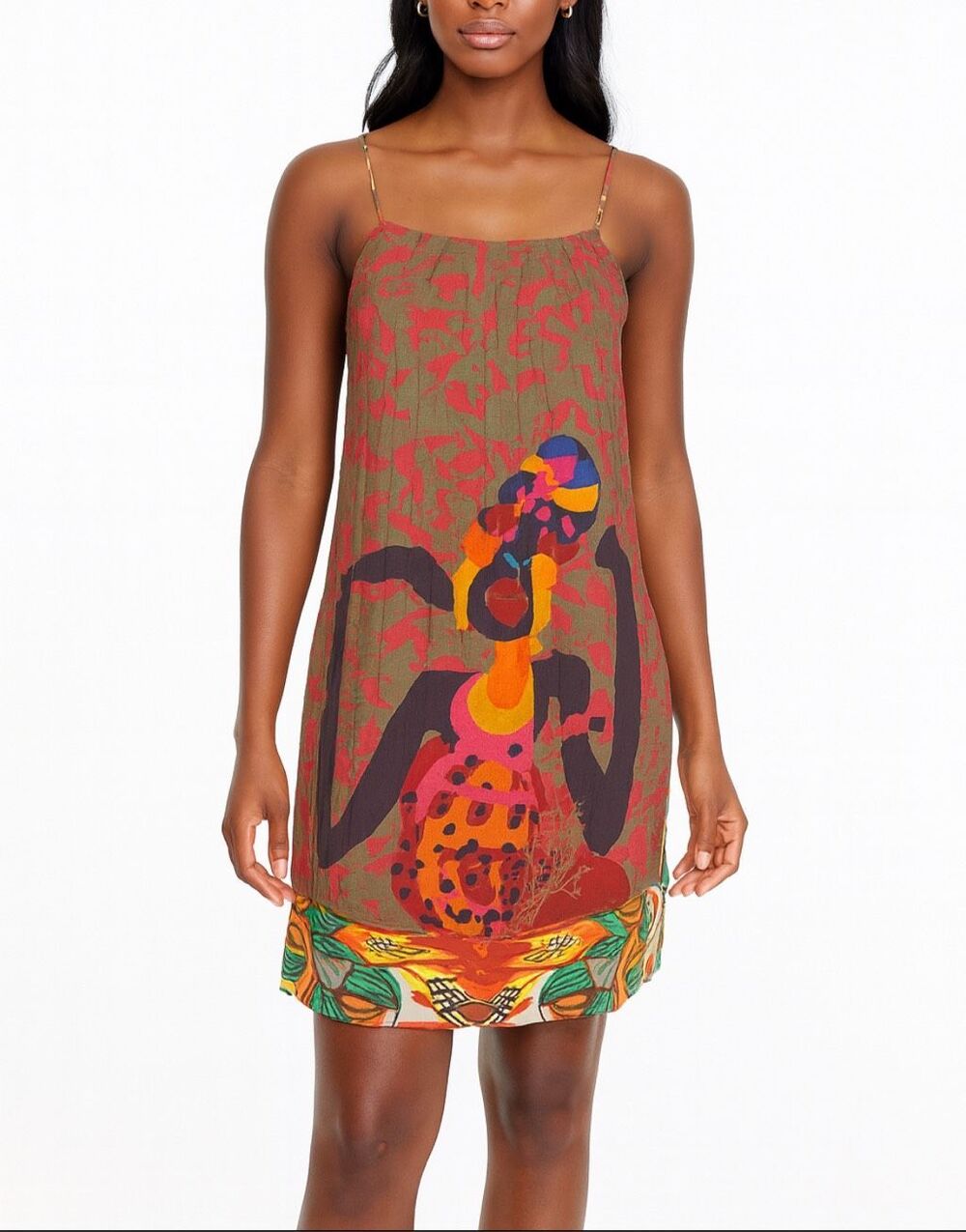 Desigual Pleated Mini Dress Abstract Art Print Colorful Y2K Boho Festival Small